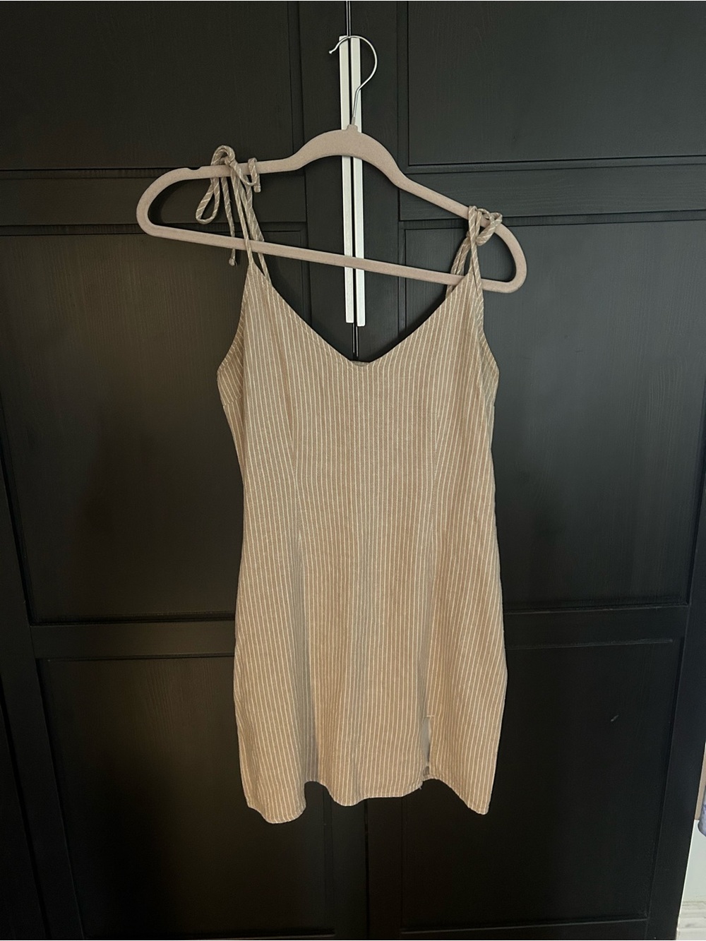 Abercrombie & Fitch Beige Striped Tie-Shoulder Slip Dress